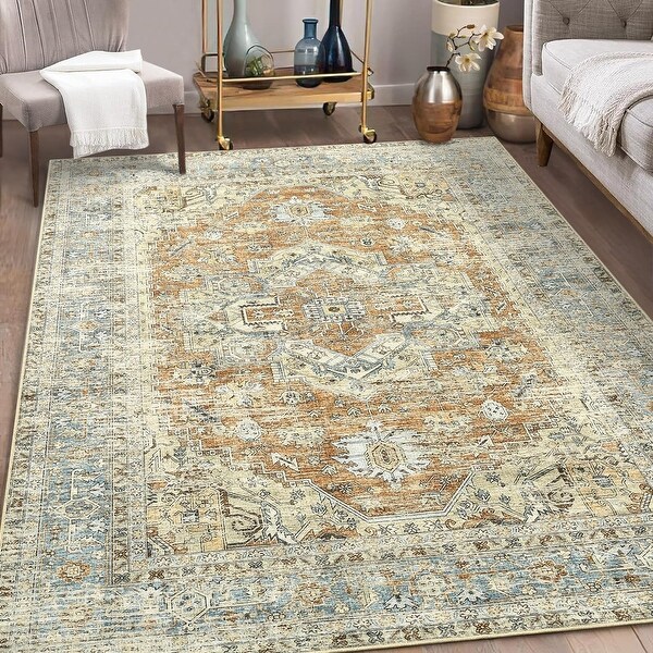 Area Rug Washable Non Slip Carpet Vintage Rugs for Bedroom - Bed