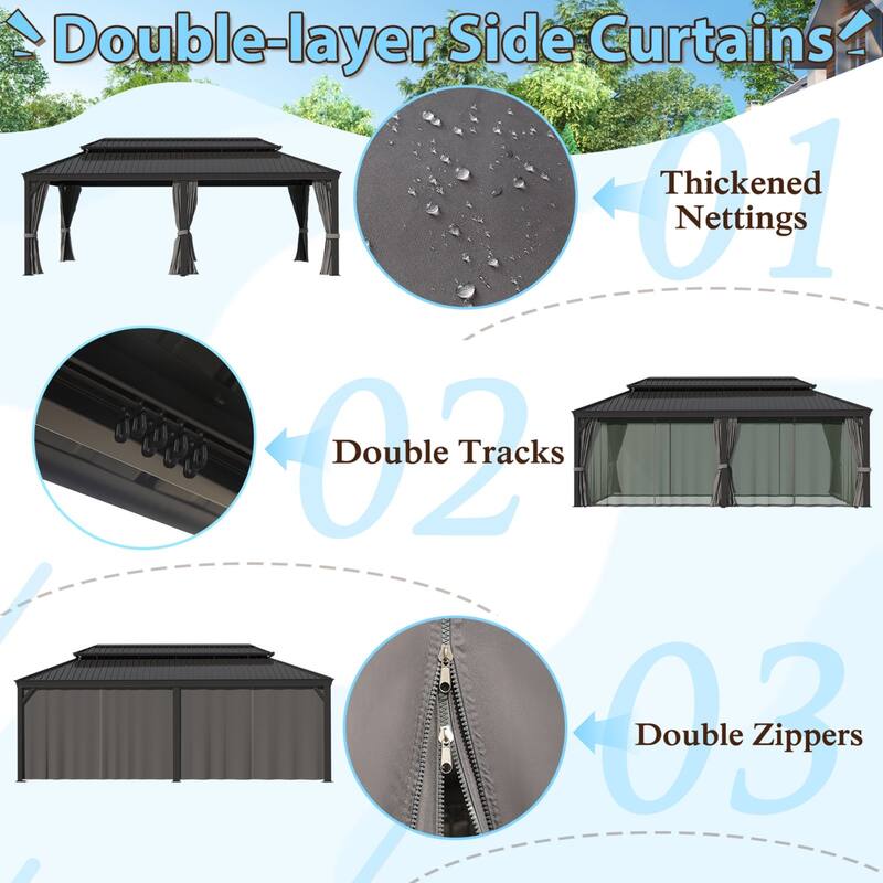 VEIKOUS Outdoor Aluminum Double Hardtop Gazebo Pergolas for Patio Lawn and Garden