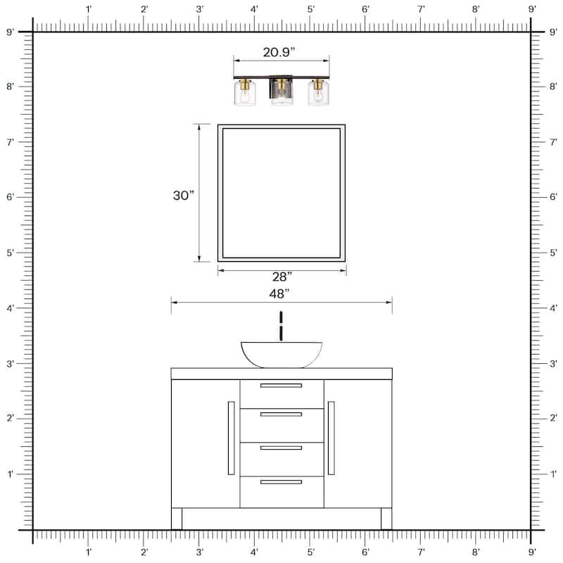 Farmhouse 3-Light Bathroom Vanity Light Fixtures with Oil Rubbed Bronze and Gold Finish