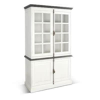 Orso Accent Sideboard Buffet and Hutch, 2 Glass Doors, Shelves, White