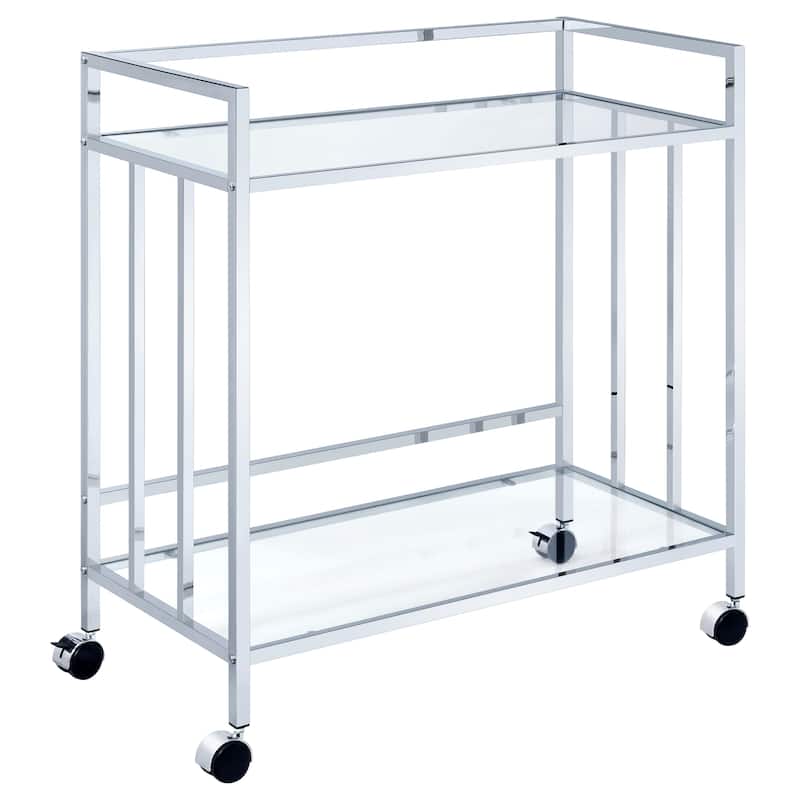 Cara 2-tier Rectangular Glass Shelf Metal Bar Cart - Chrome