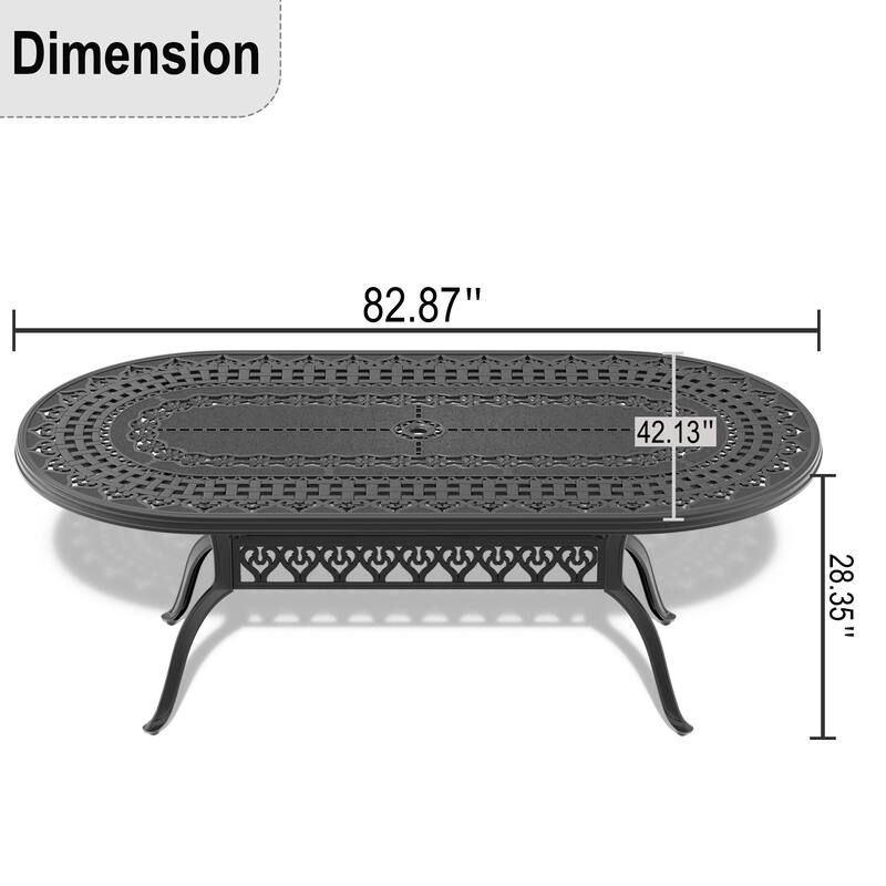 82.87 in. x 42.13 in. Cast Aluminum Patio Dining Oval Table for Balcony, Lawn, Garden, Backyard