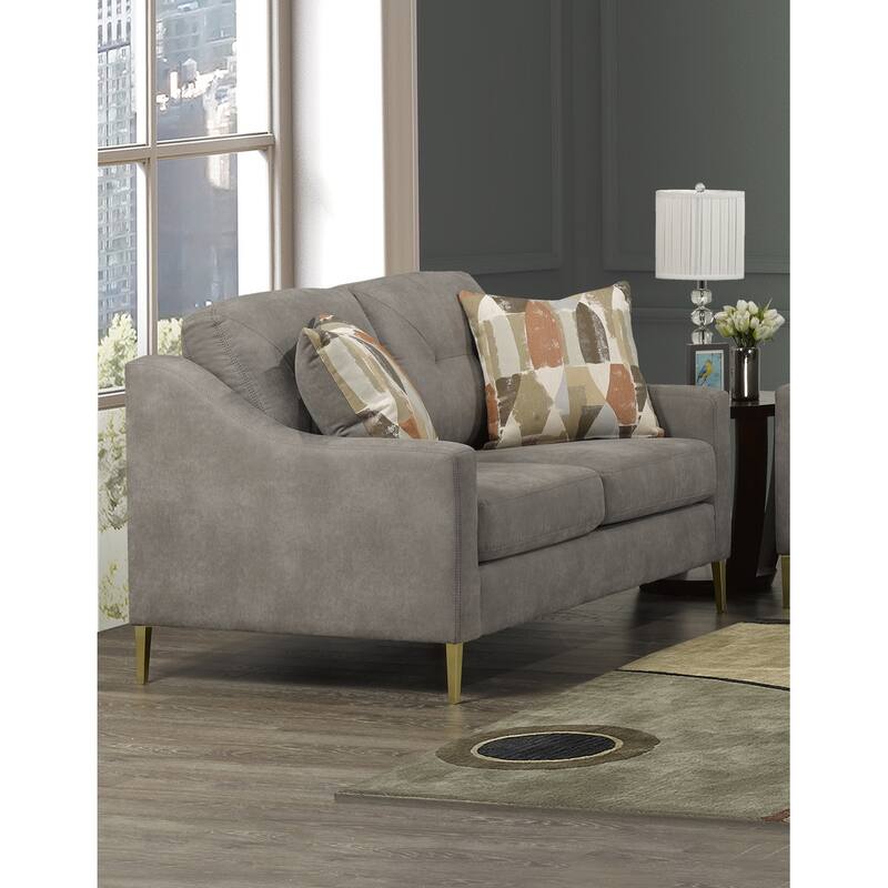Weston Retro-Modern Grey Fabric Tufted Sofa and Loveseat Set