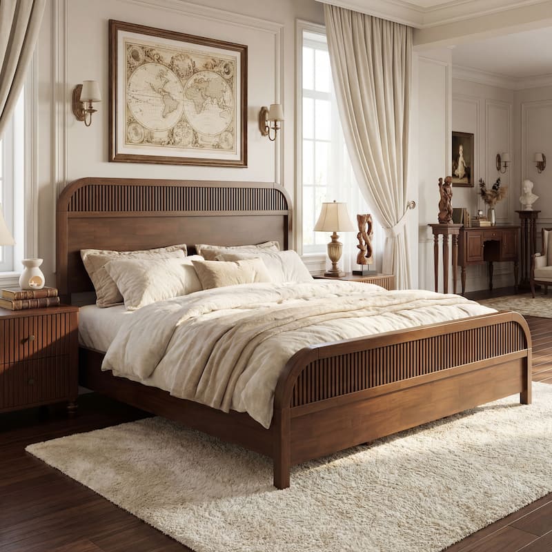 Christopher Knight Home - Modern Wood Platform Bed Frame with Headboard and Wooden Slats Support - No Box Spring Needed - Wenge - King