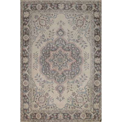 Floral Medallion Tabriz Persian Area Rug Handmade Wool Carpet - 6'7"x 9'8"