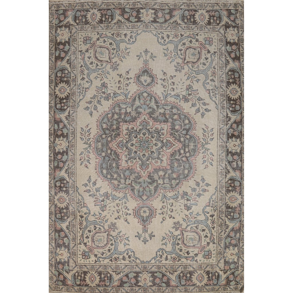 Floral Medallion Tabriz Persian Area Rug Handmade Wool Carpet - 6'7"x 9'8"