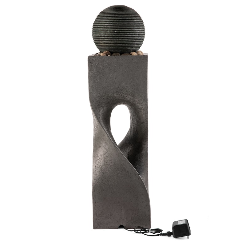 Glitzhome Modern Geometric Oversized Pedestal Sphere Polyresin Outdoor Floor Fountain with Pebbles