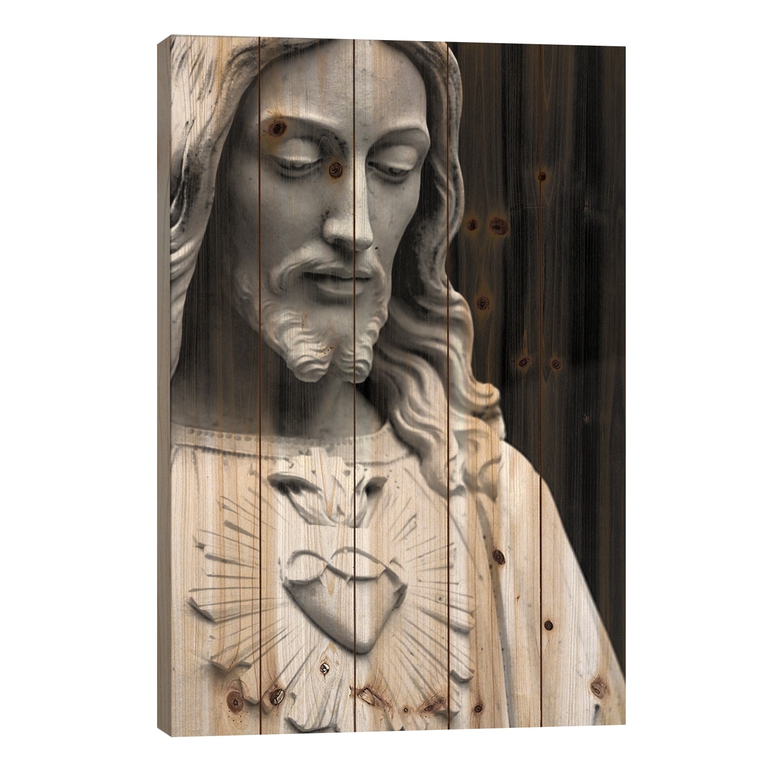 Jesus Christ Black & White Print On Wood by Unknown Artist - Multi-Color