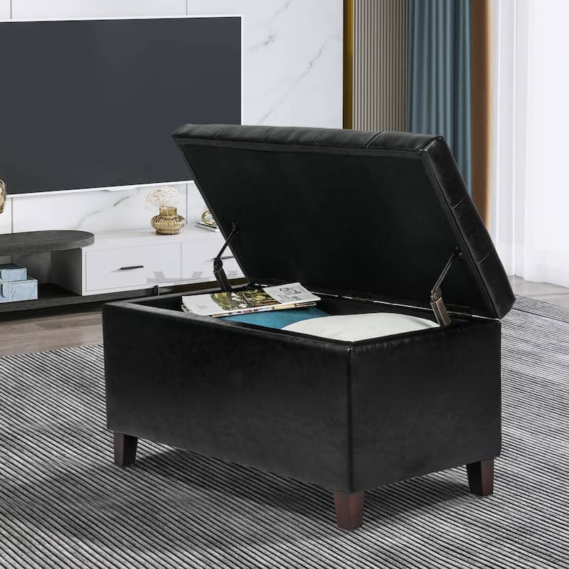 Adeco Rectangular Storage Ottoman Faux Leather Bench Lift-top Footrest
