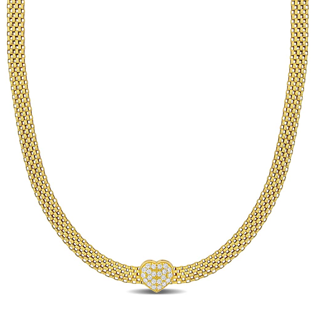 Miadora 3/4ct TGW Cubic Zirconia Heart Necklace in Yellow Silver - 17 in x 10.8 mm