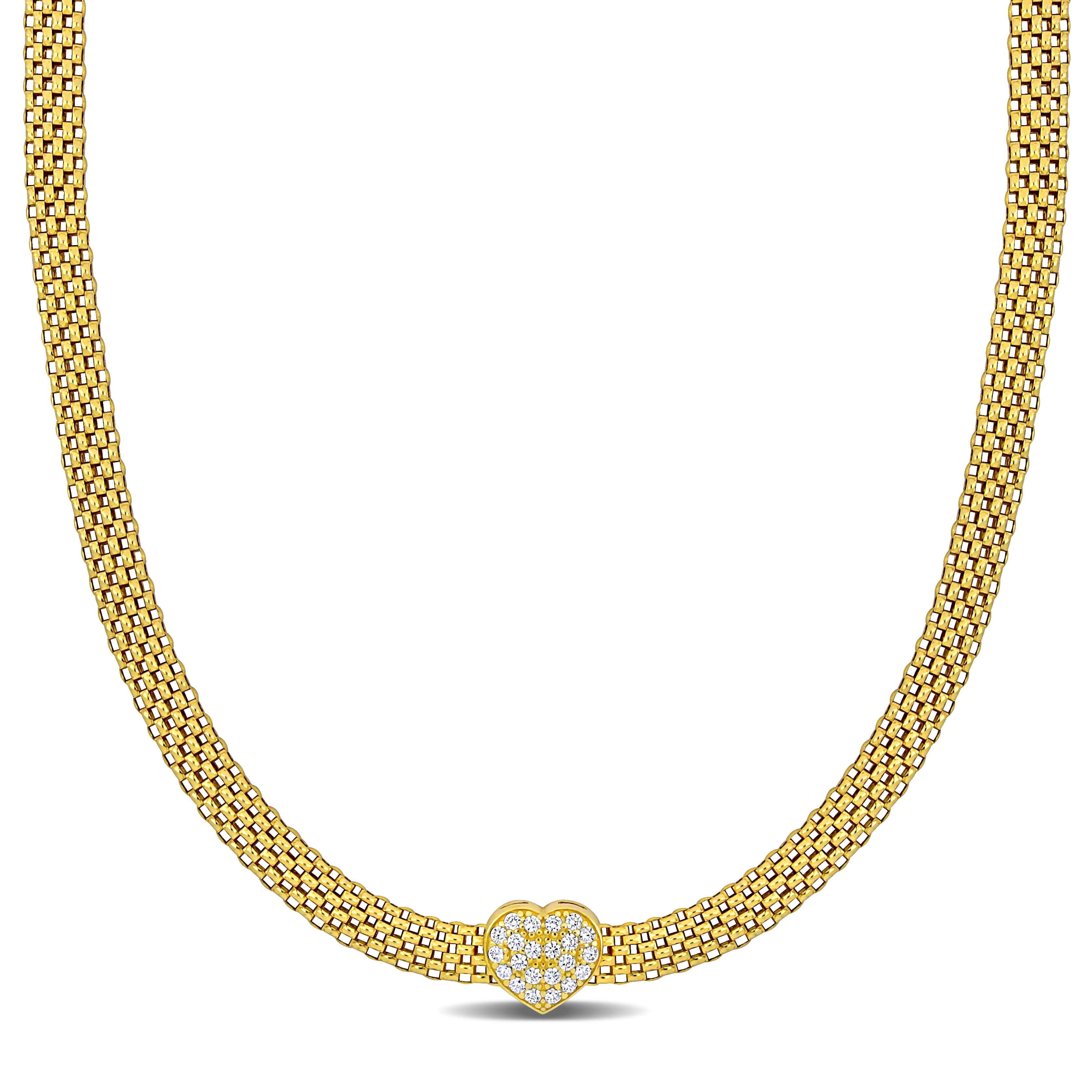 Miadora 3/4ct TGW Cubic Zirconia Heart Necklace in Yellow Silver - 17 in x 10.8 mm