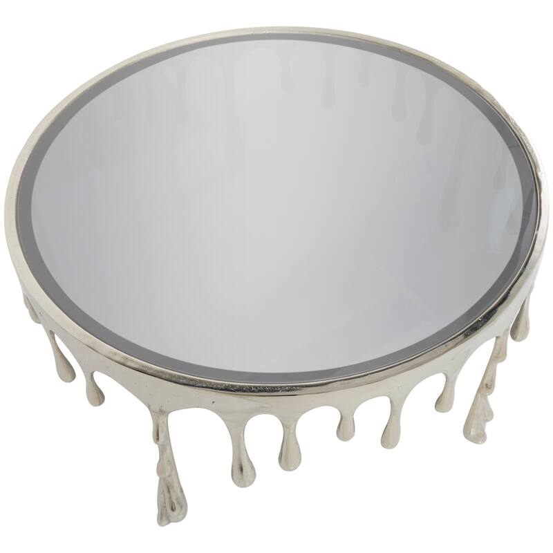 Aluminum Metal Abstract Drip Accent Table with Melting Design and Shaded Glass Top - Roche River Decor