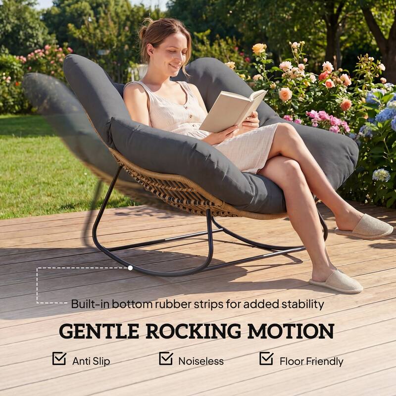 Outsunny Papasan Rocking Chair, Wicker Oversized Indoor Outdoor Rocking Chair with Cushion