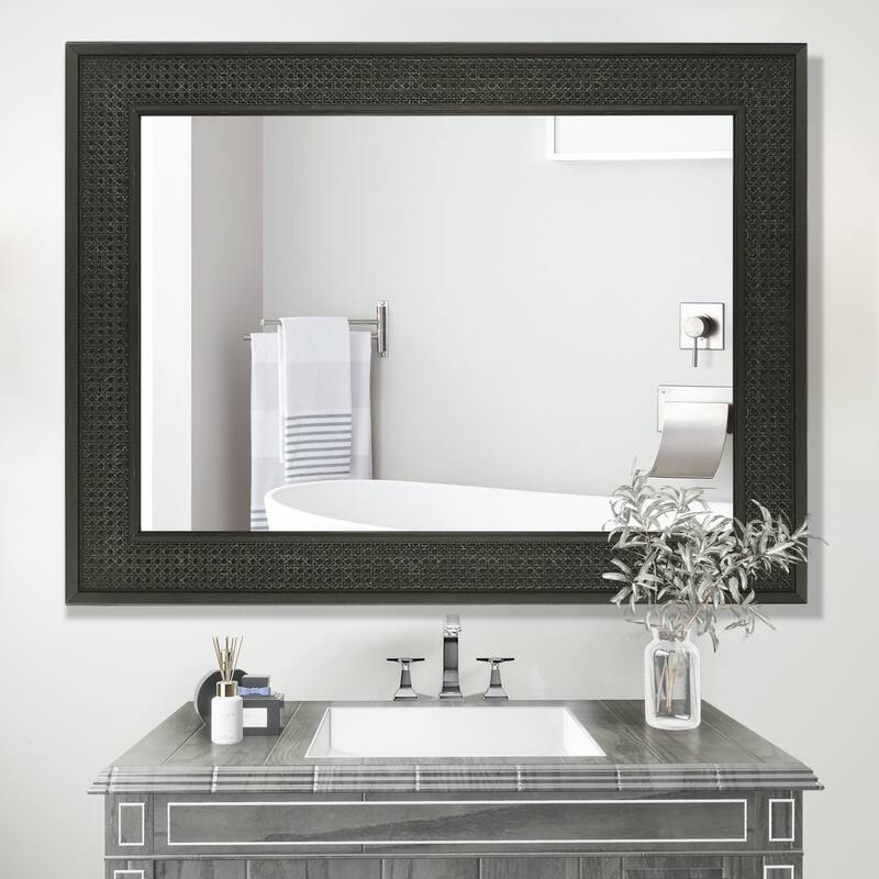 Faux Wooden Frame Rattan Farmhouse Style Rectangle Wall Mirror