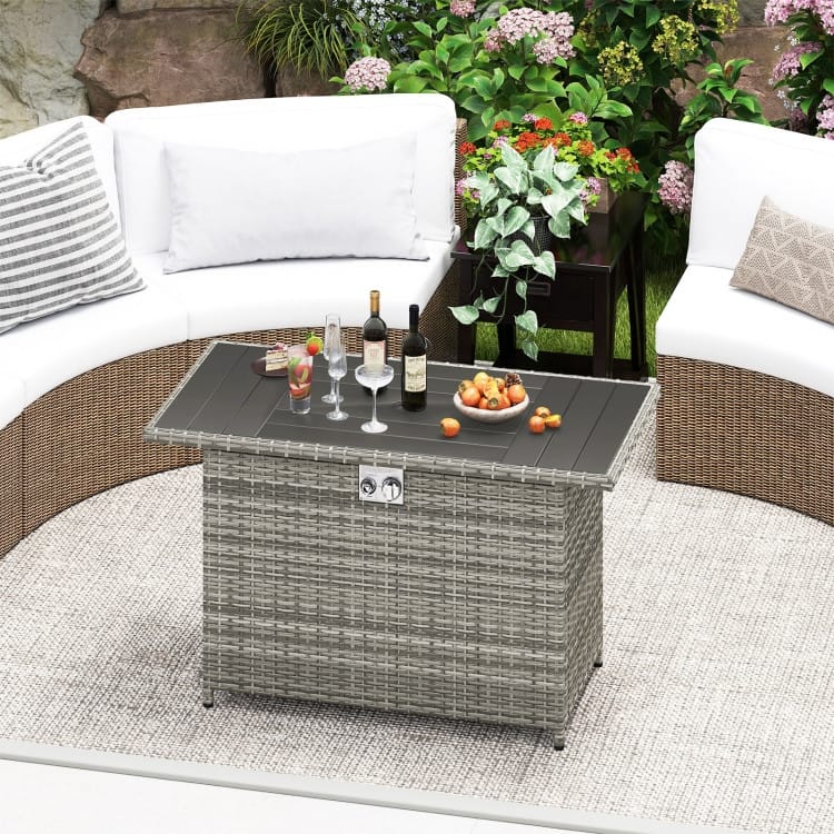 Propane Fire Pit Table 50000 BTU Outdoor Patio Heater with PE Rattan Coffee Table and Stainless Steel Burner