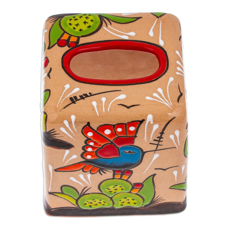 Novica Handmade Cactus Convenience Ceramic Tissue Box Cover
