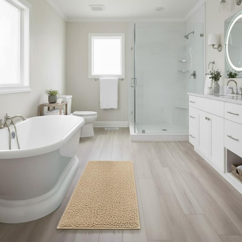 58x24-Inch Bathroom Runner with Non-Slip Backing - Absorbent High-Pile Chenille Memory Foam Bathroom Rug by Windsor Home