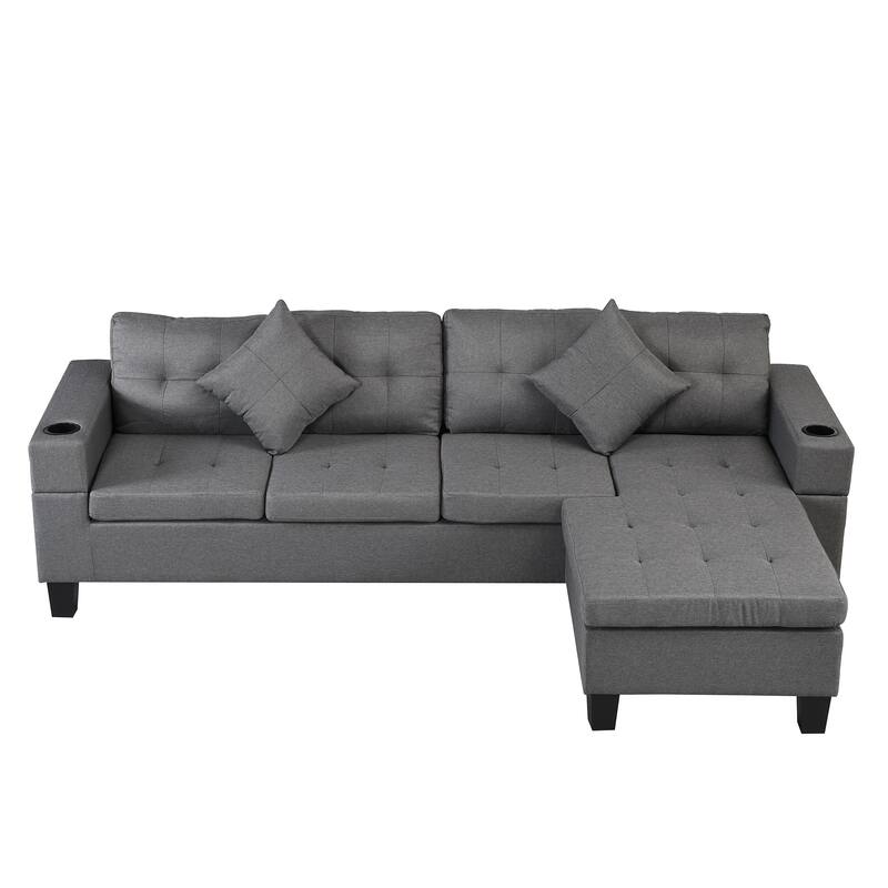 Sectional Sofa Set for Living Room with L Shape Chaise Lounge,cup holder and Left or Right Hand Chaise Modern 4 Seat (FA