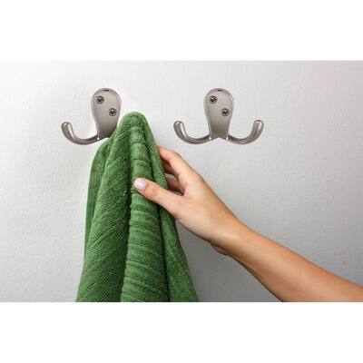 Design House 207720 Wall-Mounted Double Hook for Coat Hat Towel Robe in Bathroom or Closet Satin Nickel 5-Pack