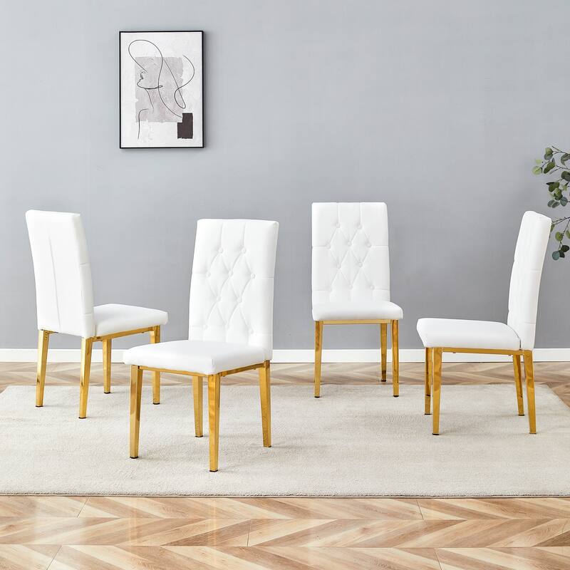 4 piece set of white armless dining chairs brings a touch of elegance and mystery to the dining area with its white tone
