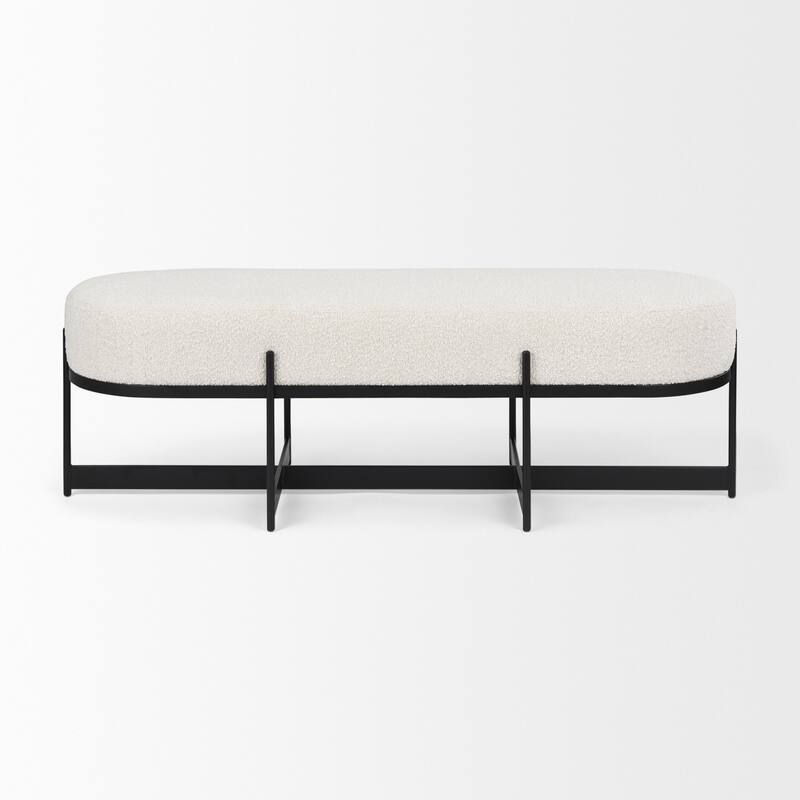 Amelia Cream Boucle With Black Metal Frame Accent Bench