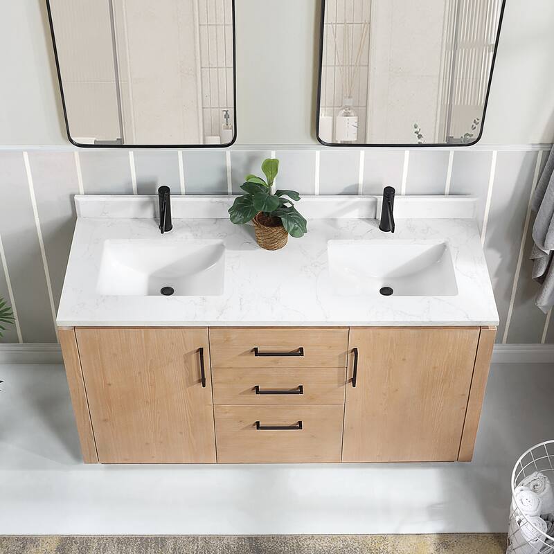 San Double Bath Vanity with Composite Stone Top and Mirror