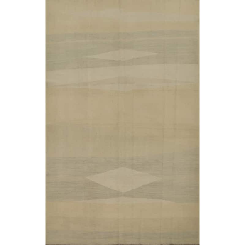 Hand Woven Oriental 100% Wool Carpet Southwestern Modern Beige & Ivories Kilim Area Rug - 9' 7'' X 6' 9''