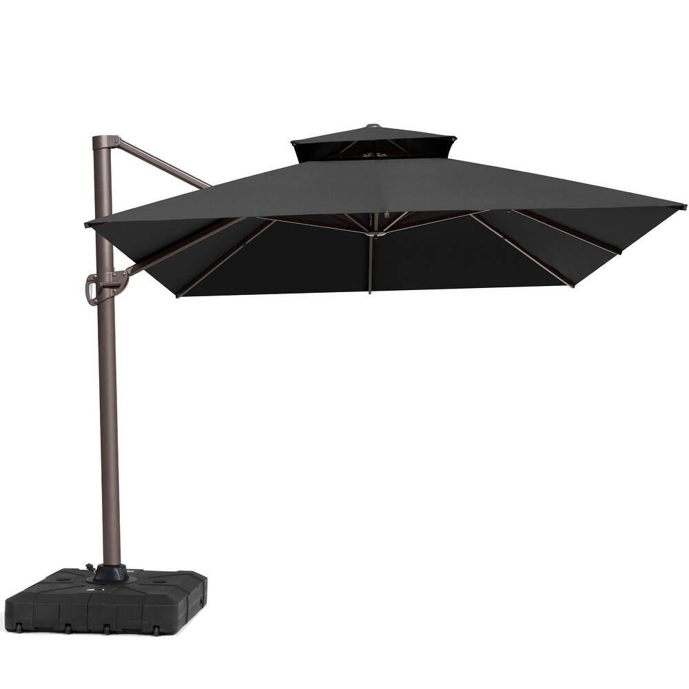 10X12.5 FT Outdoor Dual Top Patio Offset Umbrella 360 degrees Rotation with Base