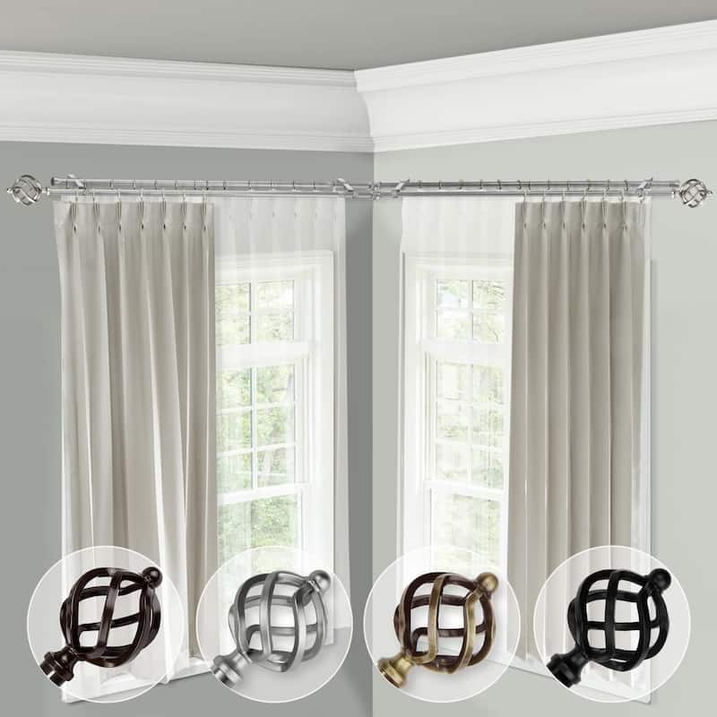 Corner Window Curtain Rod 120-170" Adjustable, Black Rustic Double Rod Home Decor - M