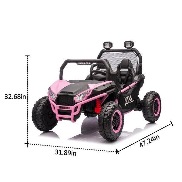 dimension image slide 3 of 5, Kids' Ride-On Car with Bluetooth, Dual Seats, and Four-Wheel Suspension System