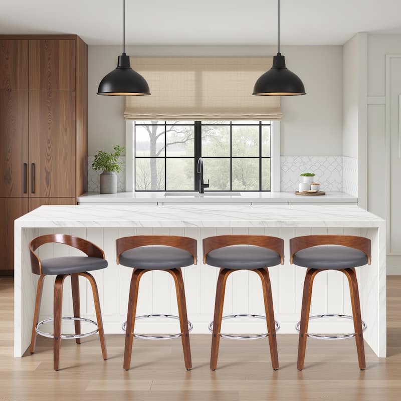 Carson Carrington Solavagen Mid-Century Modern Swivel Counter or Bar Stool - Grey & Walnut - Counter Height - Set of 4