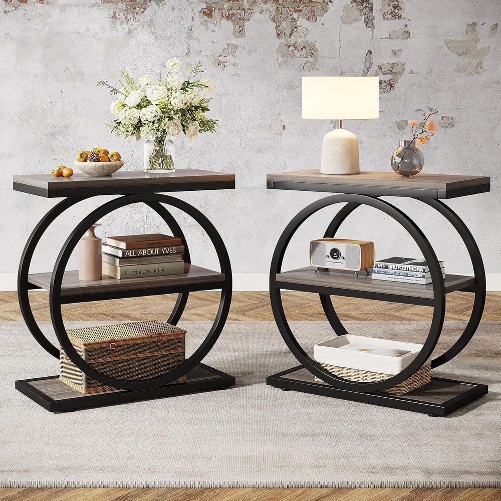 3 Tiers End Table, Wood Side Table for Living Room, Slim Nightstand