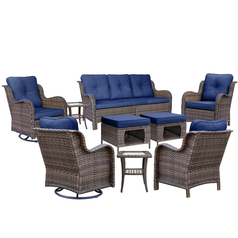 9 Piece Outdoor Wicker Patio Conversation Furniture Swivel Chairs Sets