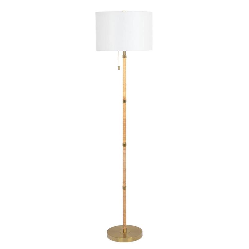 Stylish light luxury floor lamp, golden brass, natural rattan tube - Gold,Natural Wood,Rattan,White - Gold,Natural Wood,Rattan,White