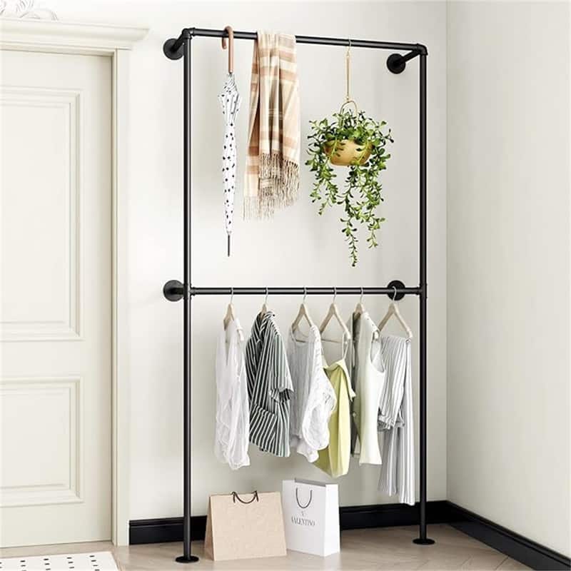 Industrial Pipe Clothing Rack Wall Mounted Garment Rack - 3.74"D x 5.12"W x 43.7"H