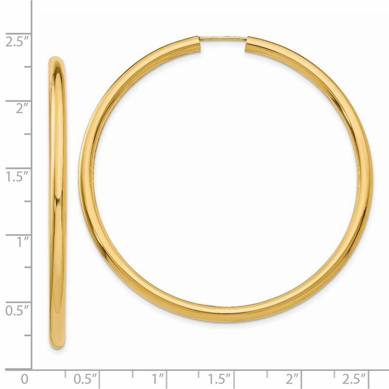 Curata 14k Yellow Gold Polished 2.75x55mm Large Endless Tube Hoop Earrings