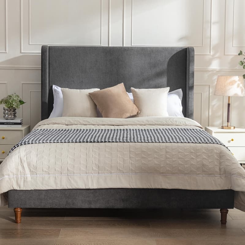 Harper Tall Headboard Upholstered Bed - Dark gray - Queen