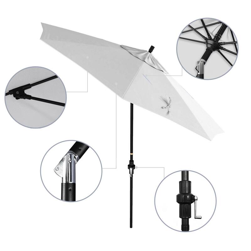 California Umbrella 9' Rd Patio Umbrella Black Aluminum Frame Fiberglass Ribs Crank Lift Collar Tilt, Olefin Royal Blue Fabric