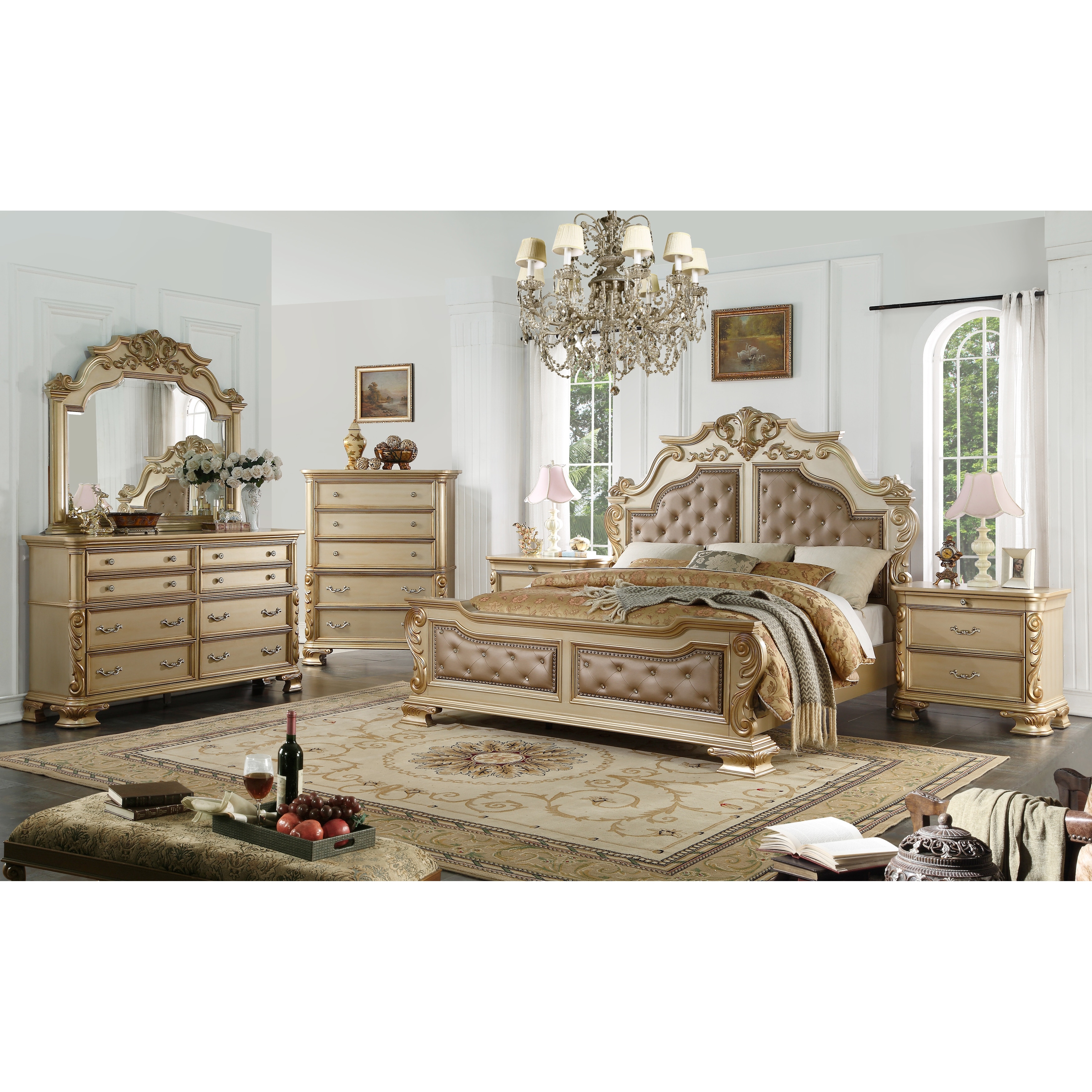 Miranda Gold Tufted Bedroom Set