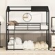 preview thumbnail 3 of 25, Twin Over Twin Full-length Guardrails Bunk Bed Metal Bed with Half Roof, Guardrail and Ladder