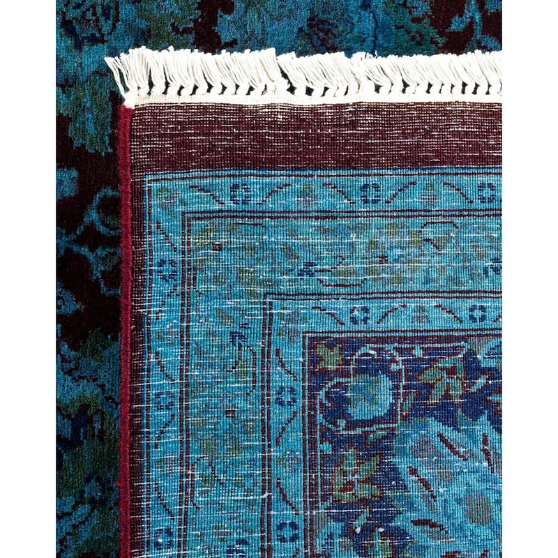Overton Hand Knotted Wool Vintage Inspired Modern Contemporary Overdyed Blue Area Rug - 8' 0" x 10' 7"