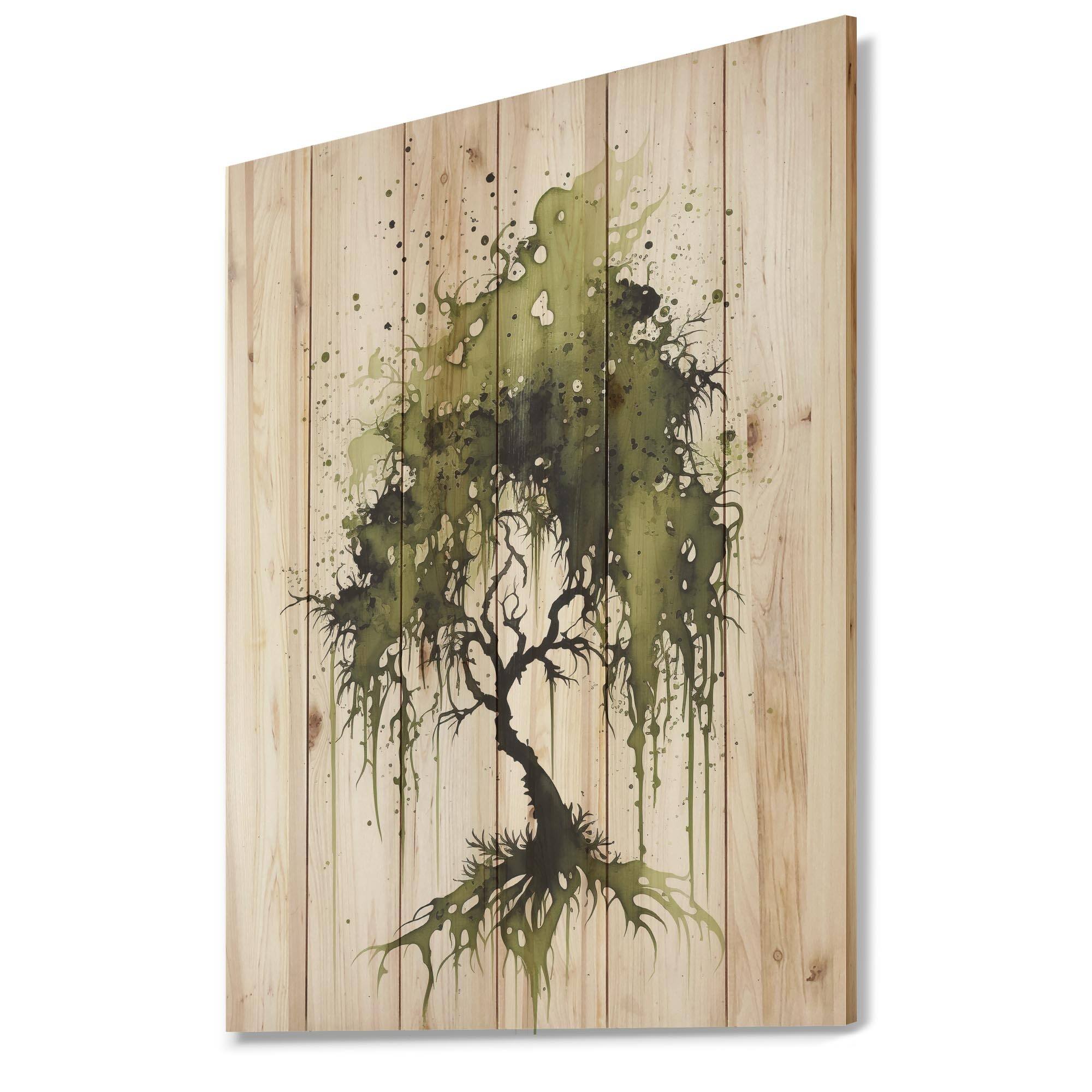 Designart 'Spanish Moss Green Tree' Landscape Forest Wood Wall Art