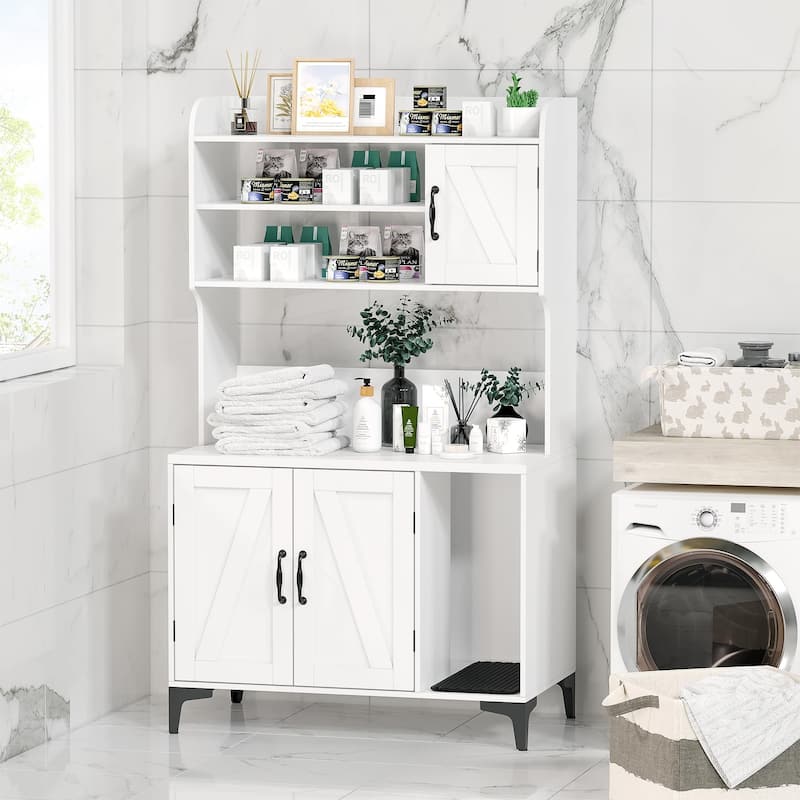 Cat Litter Box Furniture With Shelf Storage And 3 Doors Cabinet