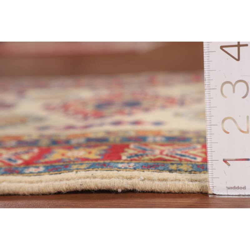 Geometric Beige Kazak Accent Rug Handmade Wool Carpet - 2'7" x 3'11"