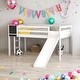 preview thumbnail 1 of 11, Twin Size Loft Bed with Slide, Stair and Chalkboard, White, Solid Wood Frame, Fun Design Perfect Kids' Bedrooms White