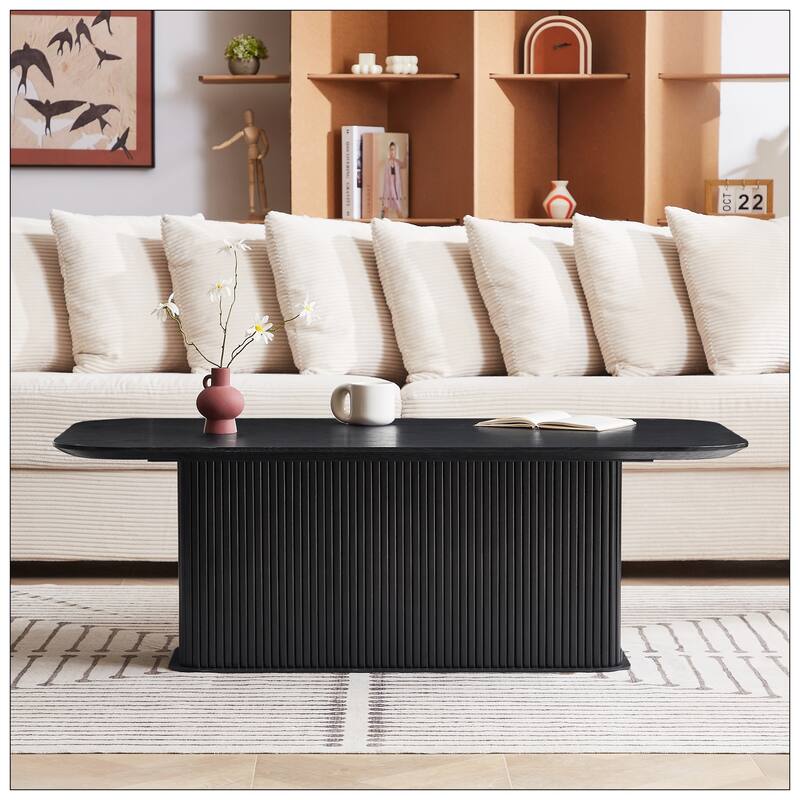 Coffee Table Black Oak Wood Surface and Black Metel Feet