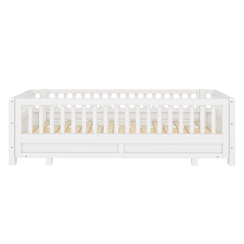 Adjustable Platform Bed Frame with Safety Guardrail for Kids, Guests