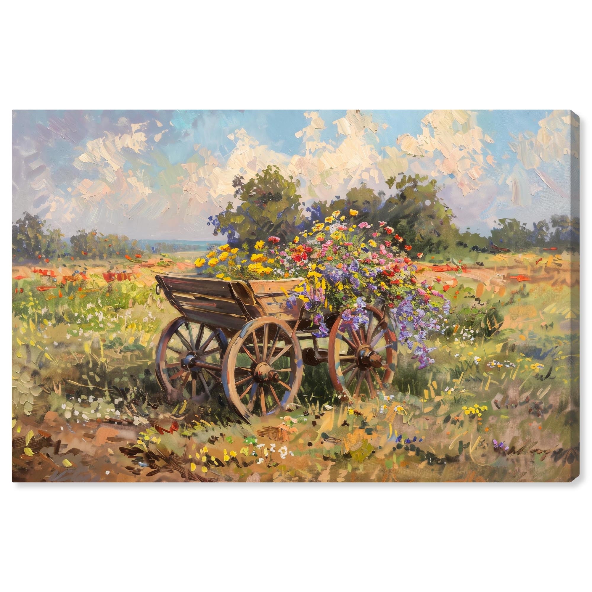 Summer Flower Wagon Canvas Classic Landscape by Art Remedy - Bed
