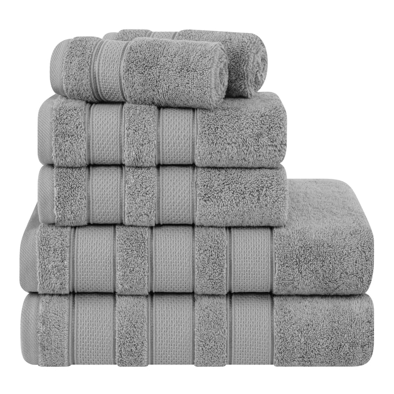 American Soft Linen Salem Bath Towel Set, 6 Piece Towels for Bathroom Large 100% Cotton 2 Bath Towels 2 Hand Towels 2 Washcloths - Light Grey