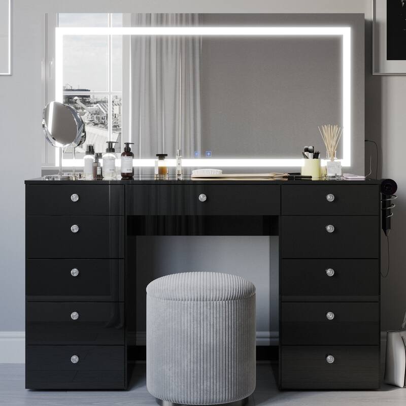 Boahaus Smart Extra-Large Vanity with LED Mirror & Bluetooth Speakers - Black